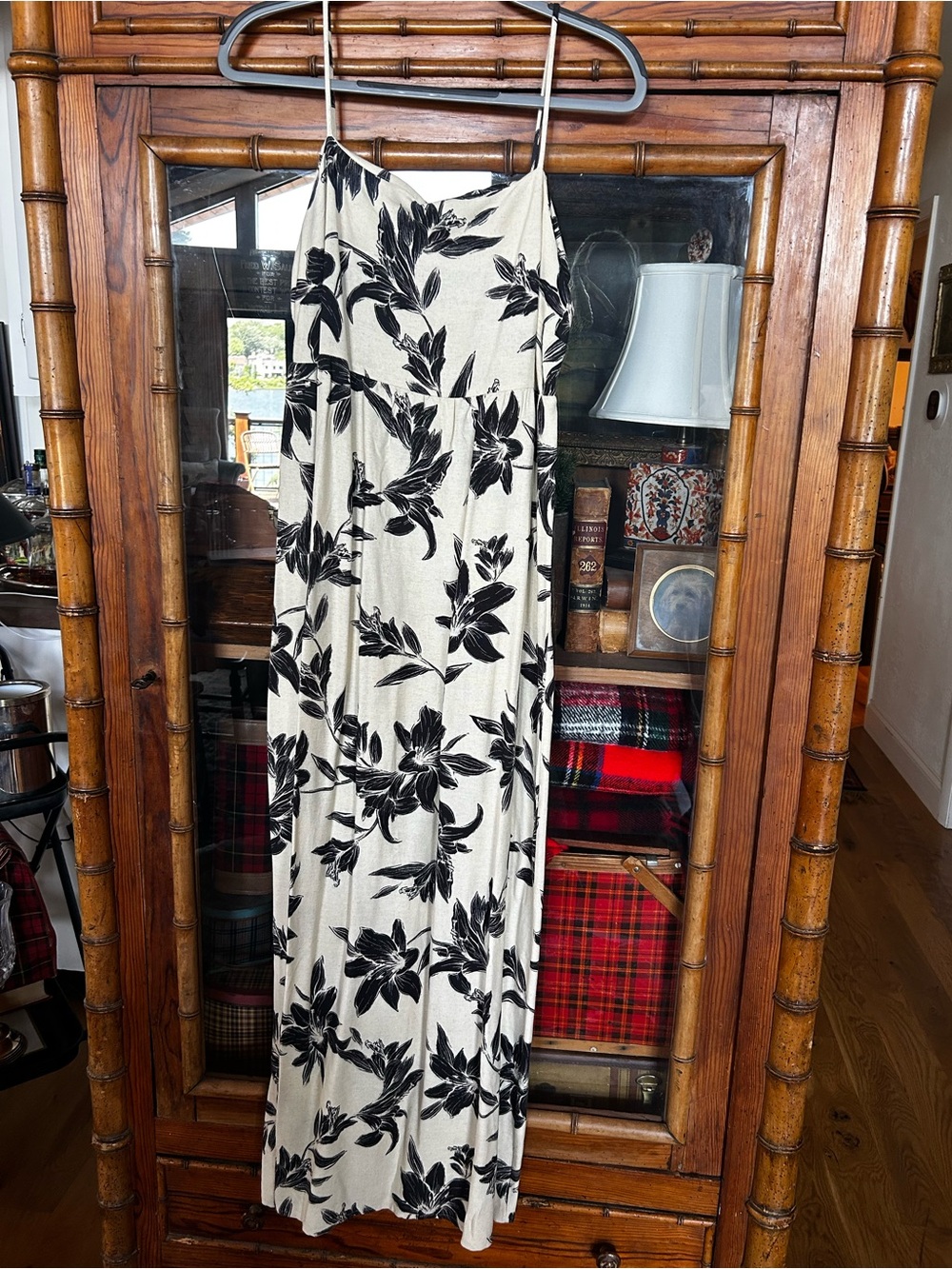 Monteau Black Floral Print Cream Maxi Dress
